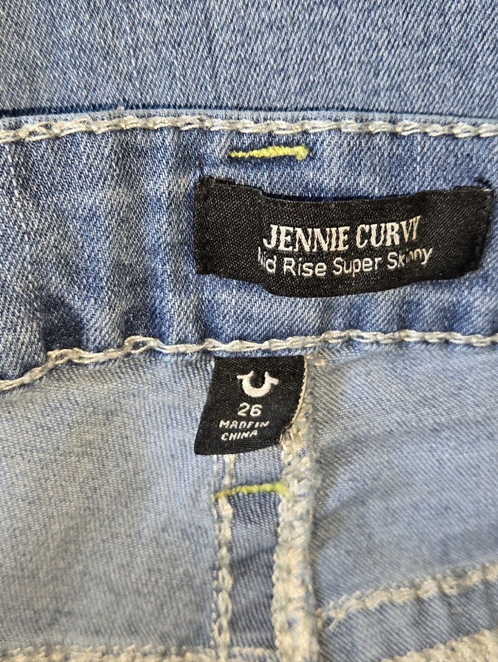 True Religion Jennie Curvy Low Rise Super Skinny Jeans Size 26 Neon Stitch Y2K - Picture 5 of 11